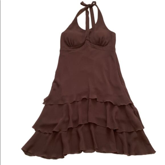 Componix Dress Petite Brown Tiered Halter Chiffon Dressy Dress Size 12P - Picture 7 of 10